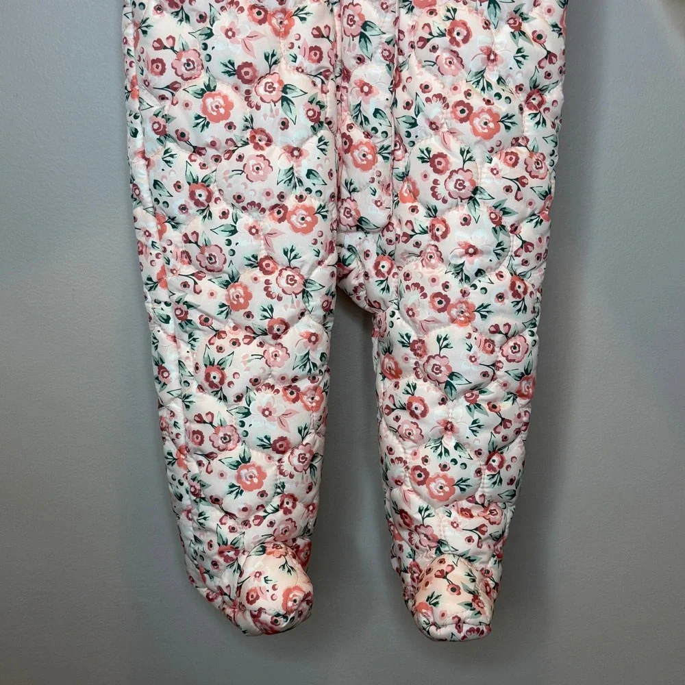 NWT Nicole Miller New York Baby Girls Pink Floral Quilted Snowsuit 6/9M Months